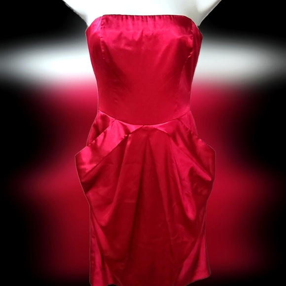 Le Chateau Pink Satin Strapless Mini Dress Size W xxs youth L Open-Back Pockets - Picture 1 of 10